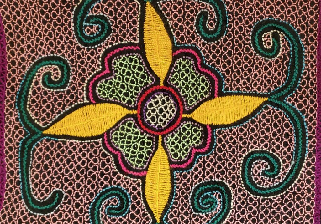 A photograph of a textile crafted by ayahuasca practitioner Miguel Muñoz of Llamancha, Perú.